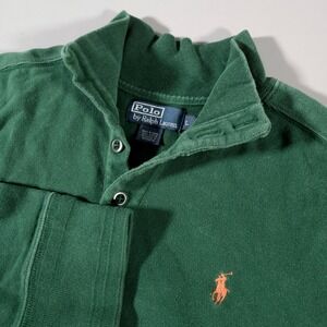 Polo Ralph Lauren Sweatshirt Mens L Green Mock Neck Button Pullover Pony Logo